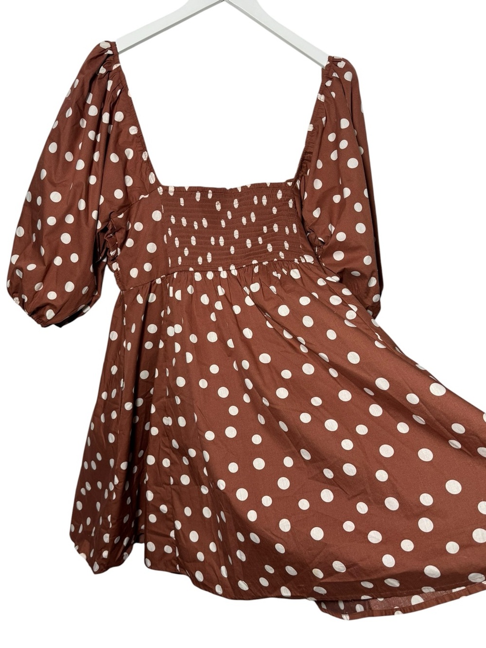 Abercrombie Emerson Dress Puff Sleeve Mini Dress Rust White Polka Dot XL Tall - Picture 5 of 10